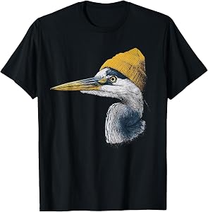 Great Blue Heron Birding Yellow Beanie T-Shirt