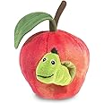 Folkmanis Worm in Apple Finger Puppet, Red, Green, 8"