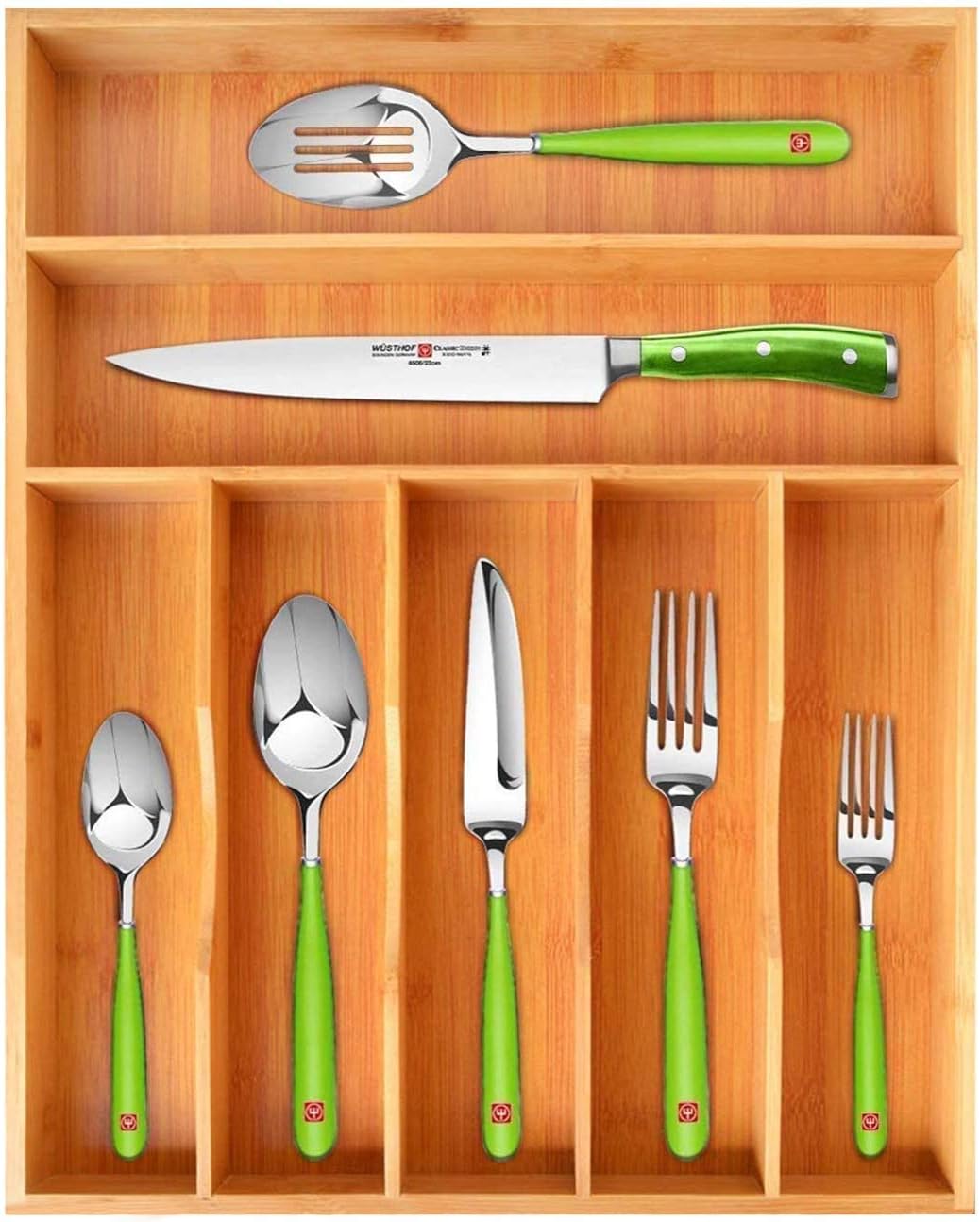 Bamboo Kitchen Drawer Organizer - Expandable Silverware Organizer/Utensil Holder and Cutlery Tray (Natural bamboo) -