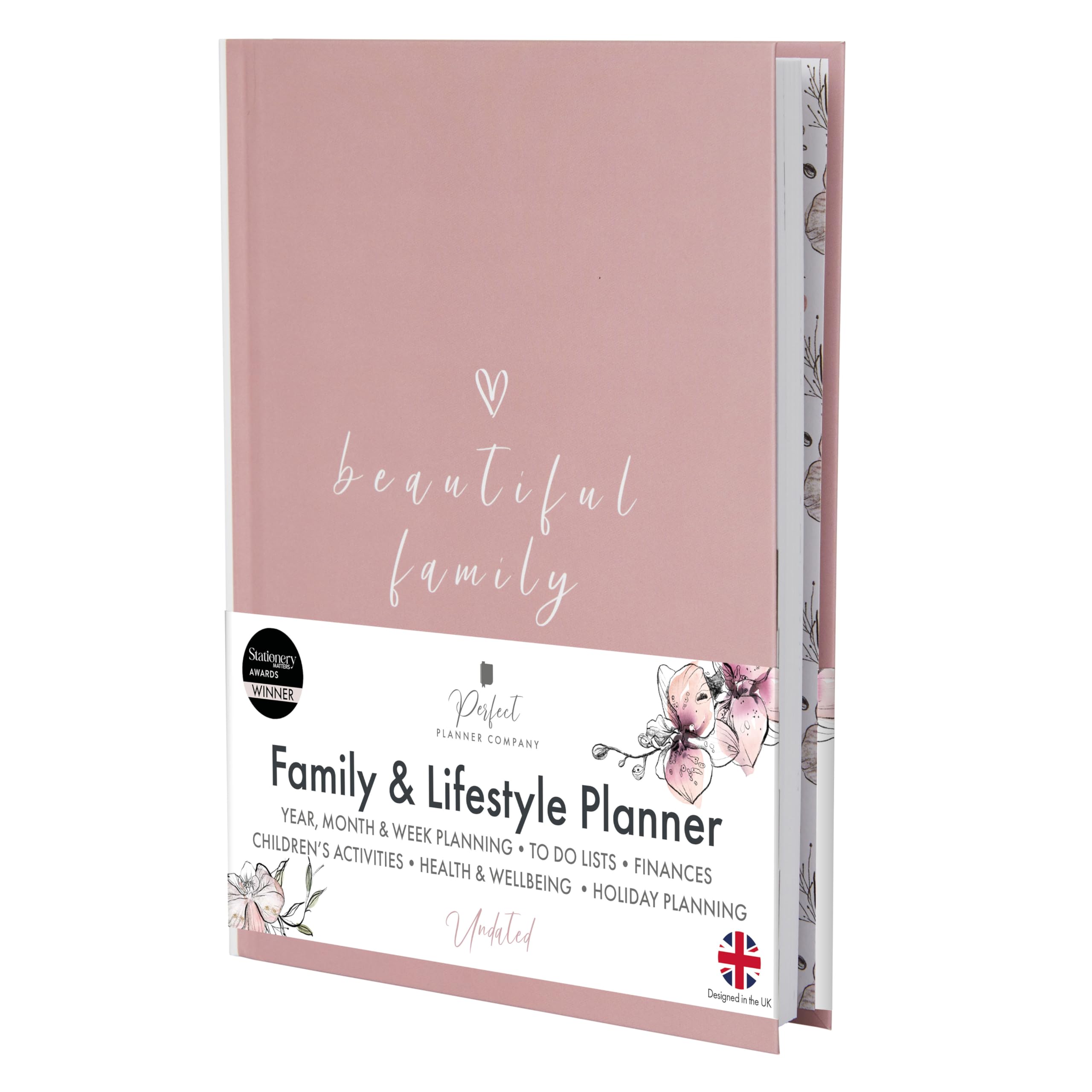 Perfect PLANNER Family & Lifestyle Planner - Undated A5 Personal Planner - Children's Activities - Finances, Budgets, Holiday Planning - 100gsm FSC Paper - Flexi Cover, Dusky Pink