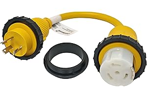 Parkworld 692002 Shore Power Adapter Cord RV 30A L5-30P Male to Marine 50A SS2-50R Female (Two hots bridged) (18 inch)