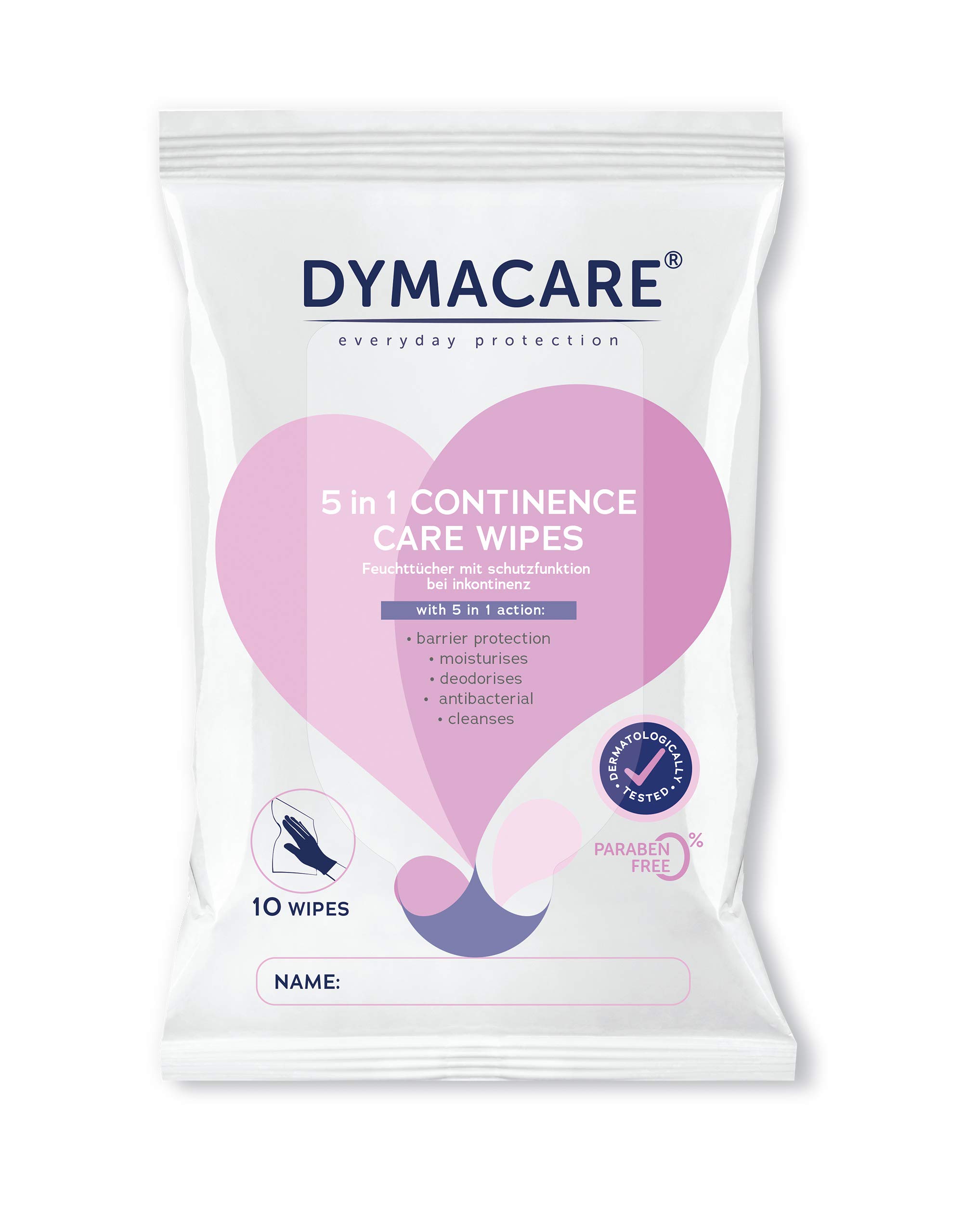 DYMACARE 5 in 1 Continence Care Wipes | Adult Scented Premium Disposable Incontinence Cloths | Skin Cleansing Wipes with Barrier Protection | 1 Pack (10 Wipes in Total)