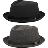 Funky Junque Wool Blend Porkpie Fedora, Classic Trilby Dress Hat | Porkpie wool blend hat with grosgrain band for autumn wear, winter outings, formal events &amp; vintage style