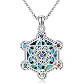 URONE Metatron Cube Necklace 925 Sterling Silver Metatron Pendant Geometry Jewelry Gifts for Women Men