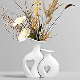 DISCHAOS Heart Ceramic Vase Set of 2, White Flower Vases for Lovers, Modern Minimalist Vases for Home Decor or Gift