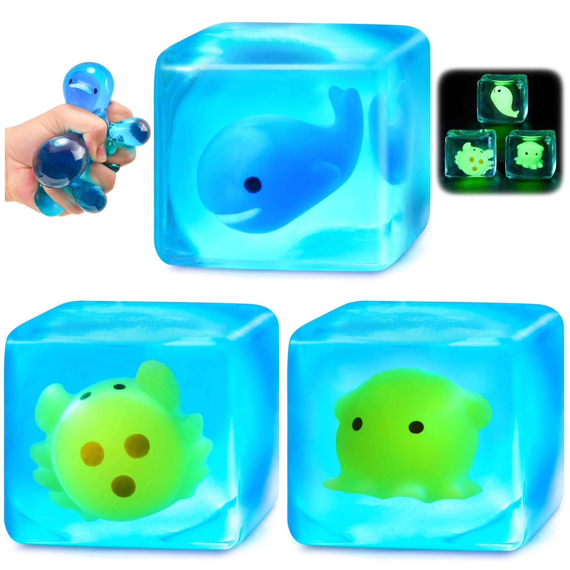 Photo 1 of ****ONLY ONE CUBE*****Squishy Stress Cube Fidget Toys Adults - Glow in The Dark Sensory Toys for Kids with Autism Stress Balls for Kids Squeeze Toys for Anxiety Stress Relief Gifts Whale Crab Octopus