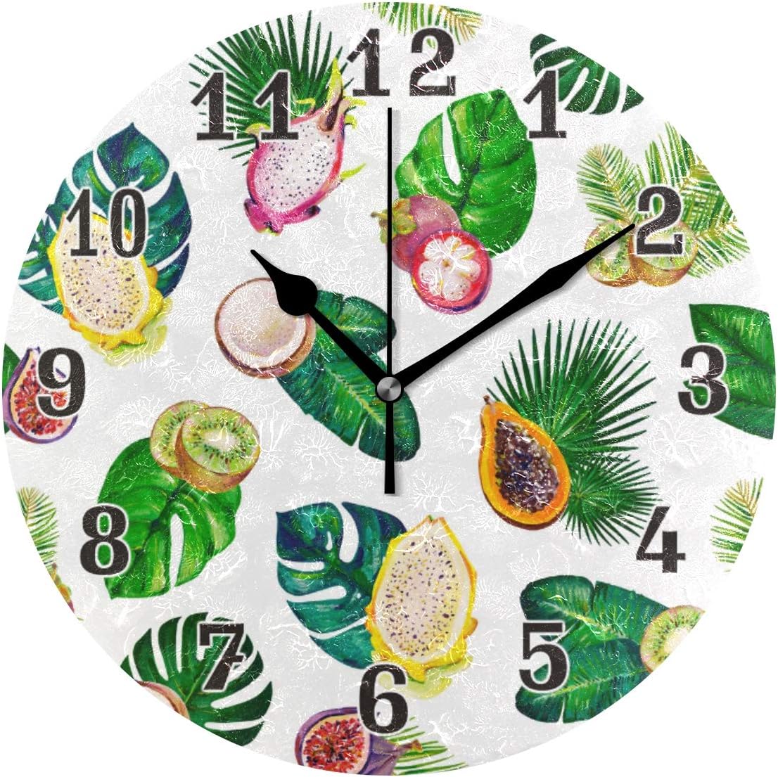 CPYang Kiwifruit Palm Leaves Wall Clock, Silent Non-Ticking Round Decorative Clock for Home Living Room Bedroom Kitchen Office School