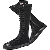 rismart Women's Canvas Sneakers Knee Length High Top Side Zip School Cheergirls Long Boots