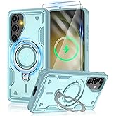 for Samsung Galaxy-S23-Case with Magsafe & [HD Screen Protector×2][Anti-Fingerprint], 360° Metal Rotated Kickstand,Military Grade Shockproof Protective for Galaxy S23 Case,Light Blue