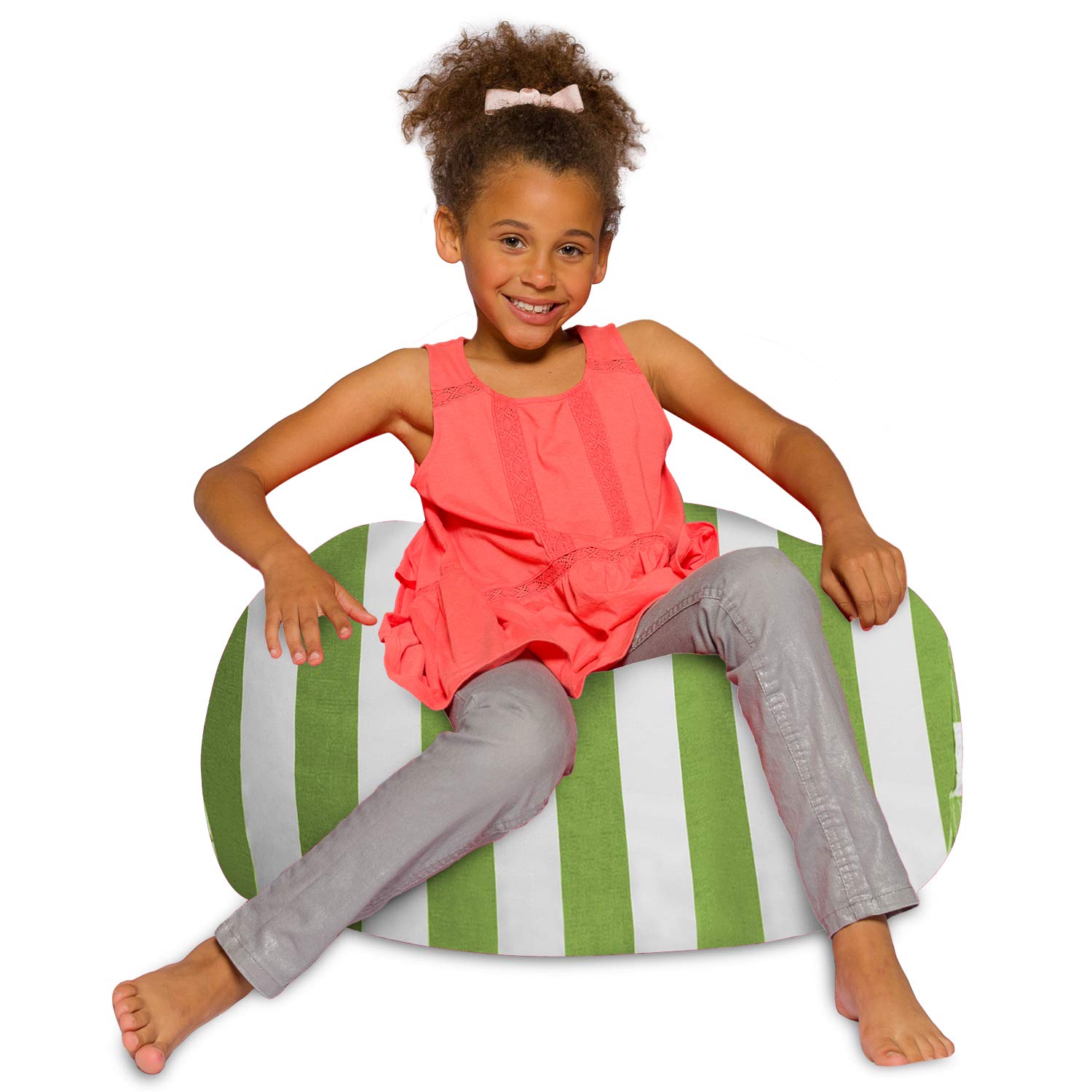 Posh Creations Bean Bag Chair for Kids, Teens, and Adults Includes Removable and Machine Washable Cover, 27in - Medium, Canvas Stripes Green and White