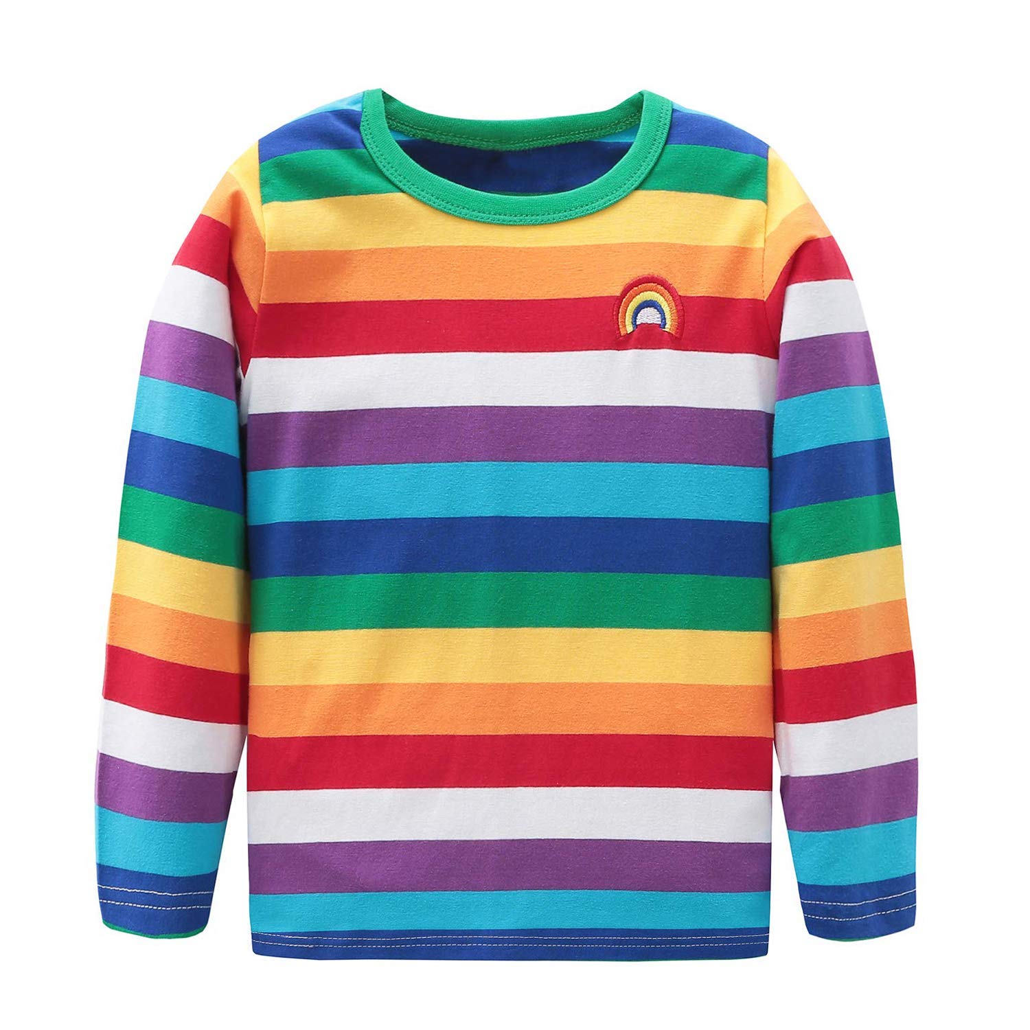 Photo 1 of Boys Long Sleeve T-Shirts Rainbow Striped Cotton Shirts Kids O-Neck Tops Size 6