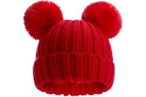 CHUANGLI Toddler Winter Knit Hat Upgrade Fleece Lined Pompom Ears Beanies Cap for Boys Girls 3-12 Years