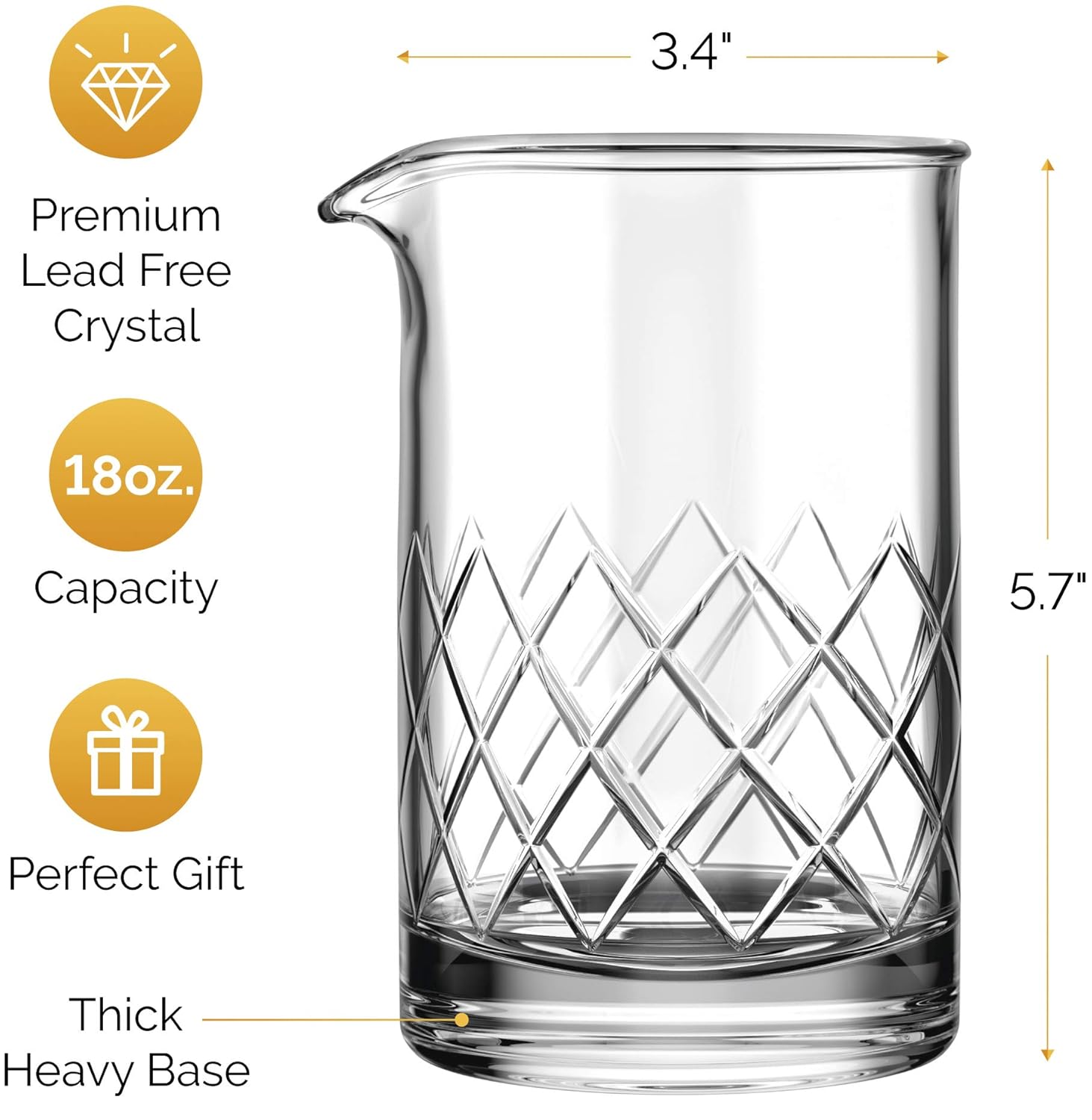 Premium Cocktail Mixing Glass Seamless LeadFree Crystal Thick