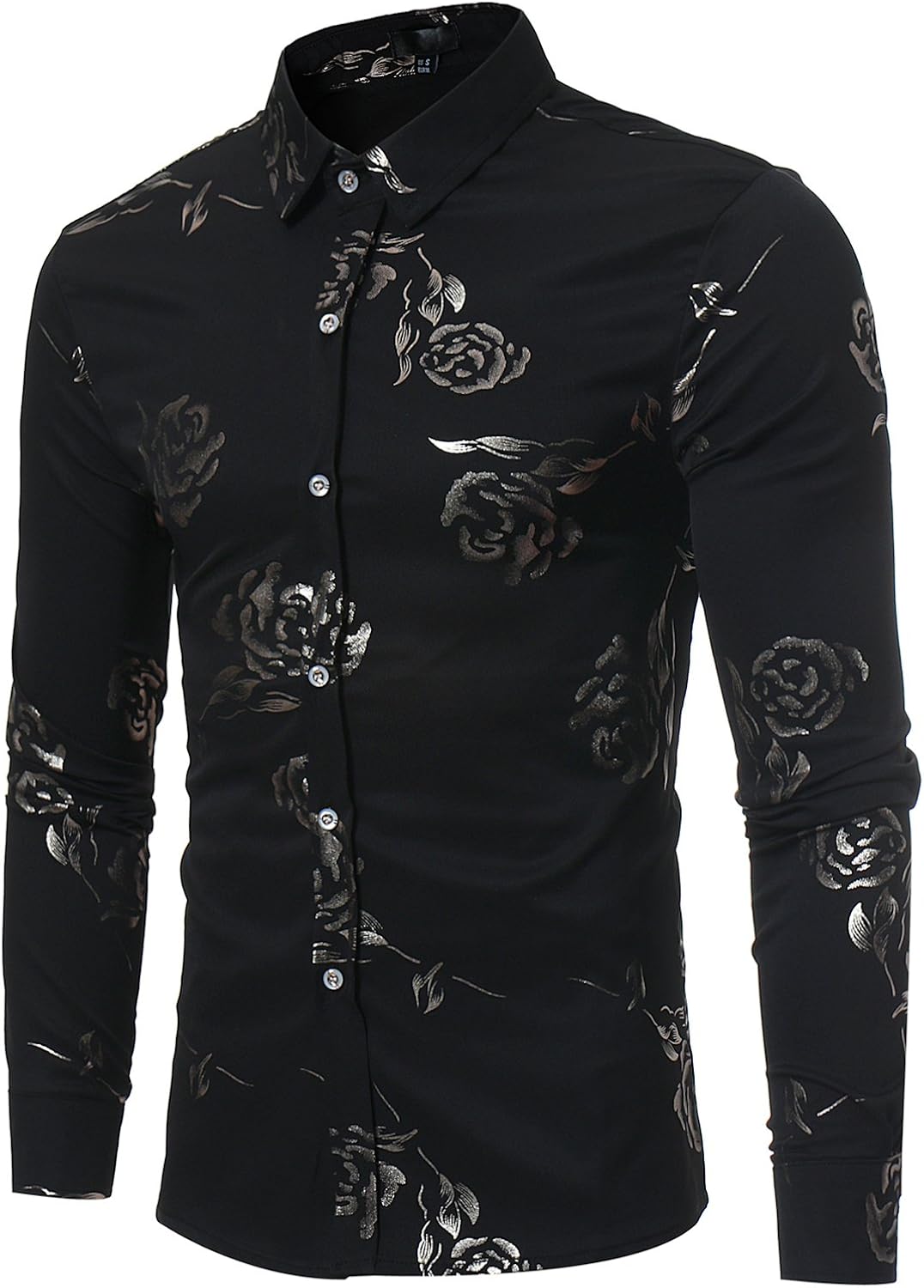 ZEROYAA Mens Hipster Gold Rose Printed Slim Fit Long Sleeve Dress Shirts/Prom Performing Shirts at  Men’s Clothing store