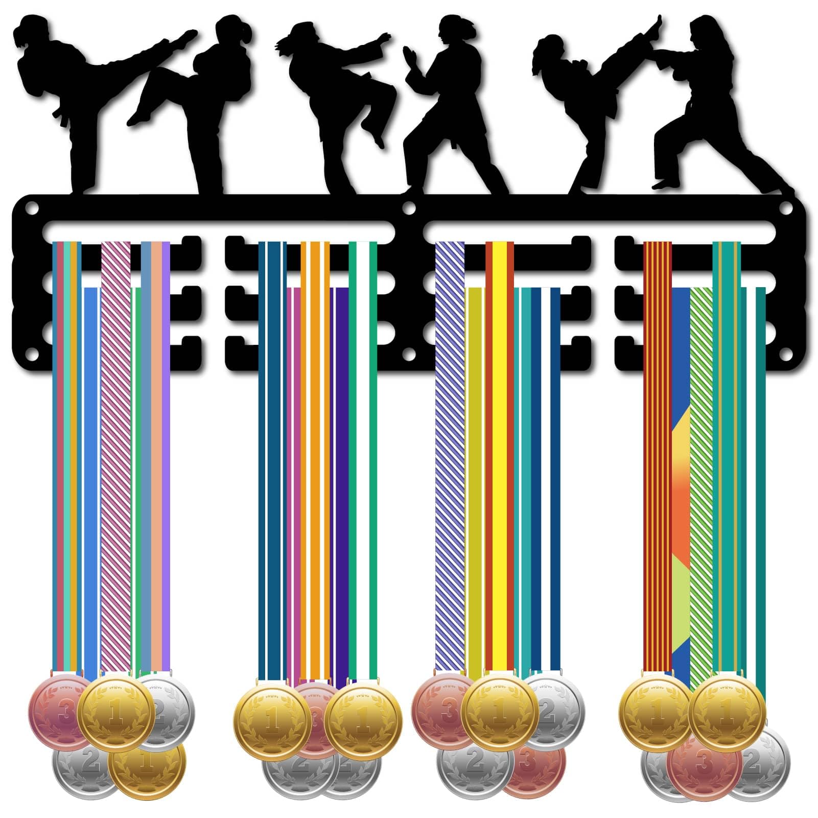CREATCABIN Taekwondo Medal Hanger Display Medal Holder Sports Race Competition Victory Awards Ribbon Organizer Small Black Metal Rack Frame for Hanging 40+ Medals Player Athletes Runner 11.4x5.1Inch