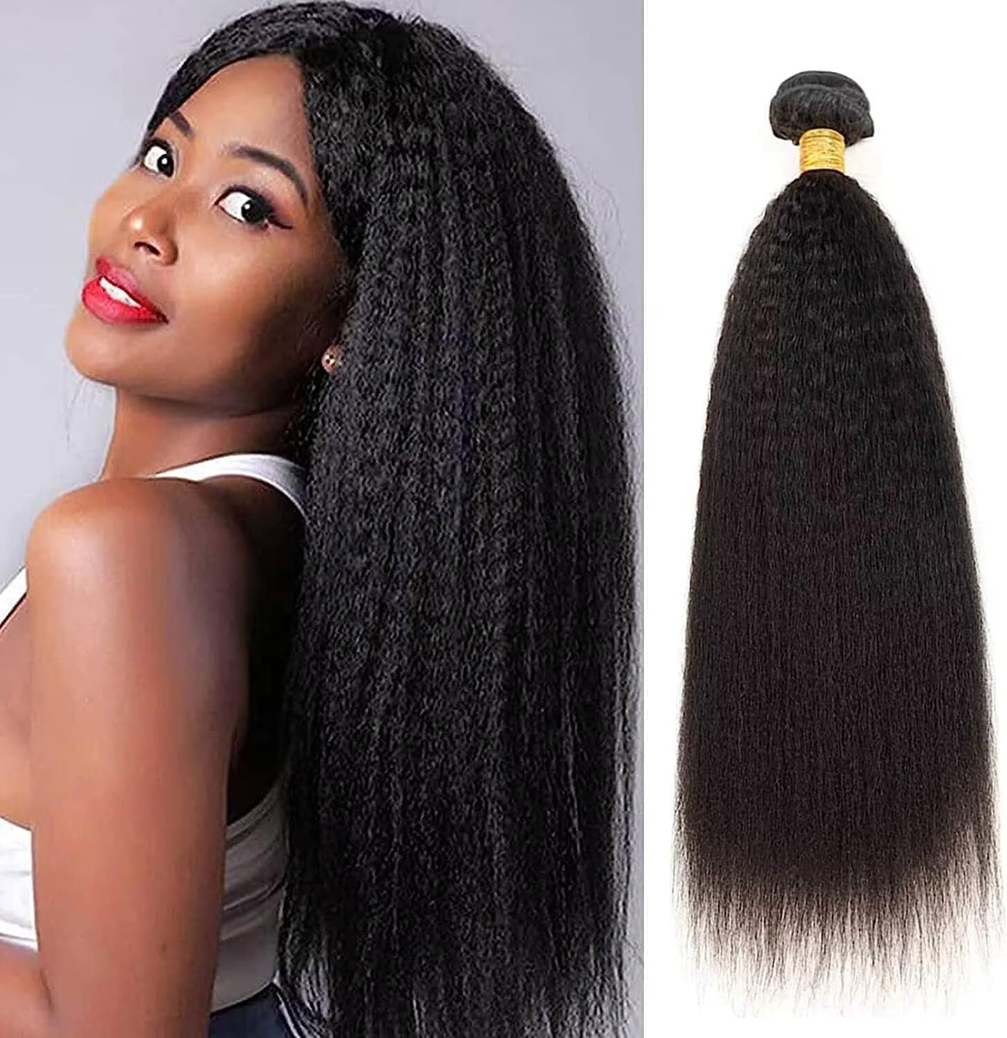 24 Inch Brazilian Human Hair Bundles 100% Unprocessed Virgin Kinky Straight Human Hair Bundles Yaki Straight Hair Bundles Single One Bundles Kinkys Straight Bundles 95-100g / bundle