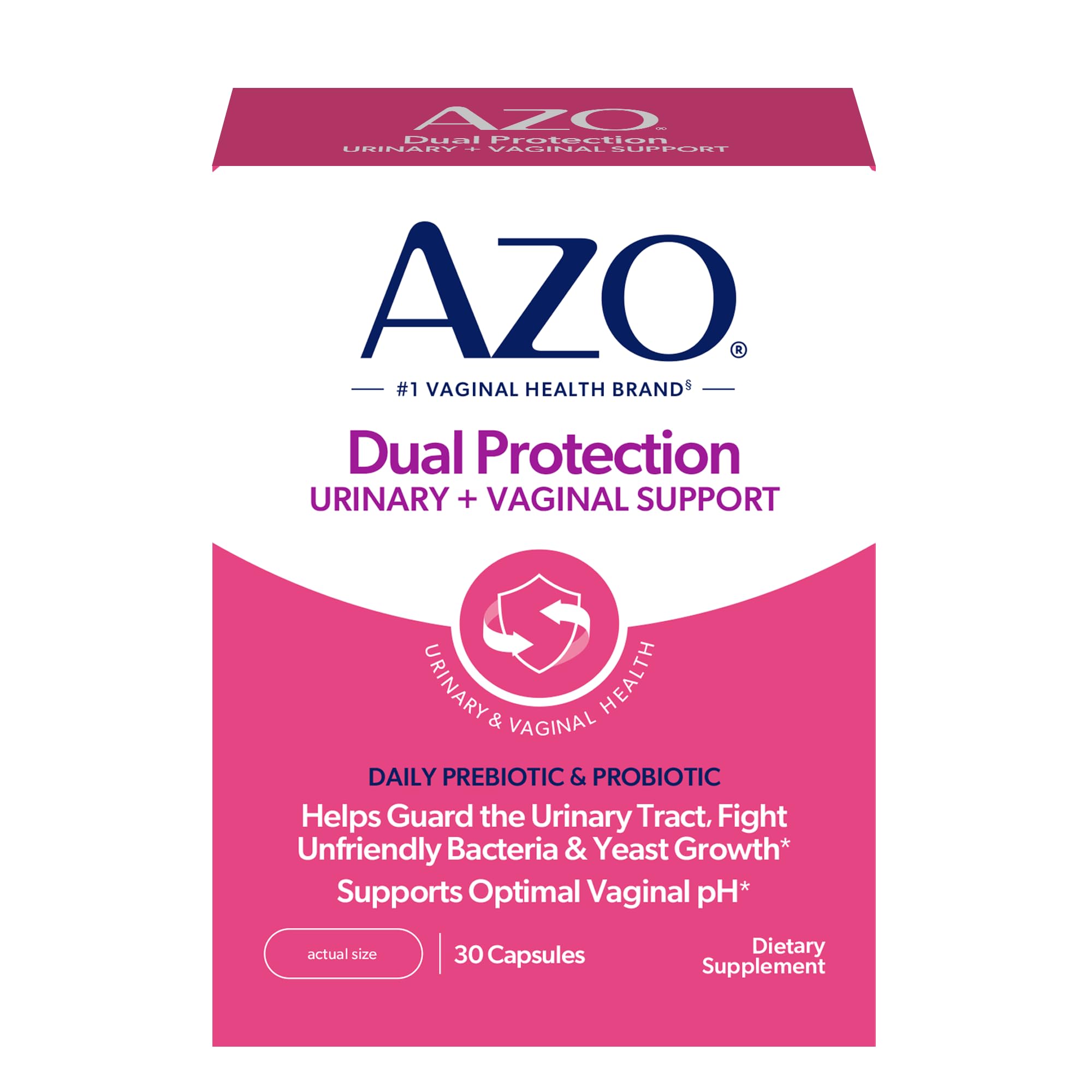 AZO Dual Protection, Urinary + Vaginal Support, Prebiotics and Probiotics for Women*, Starts Working Within 24 Hours, Non-GMO, 30 Count