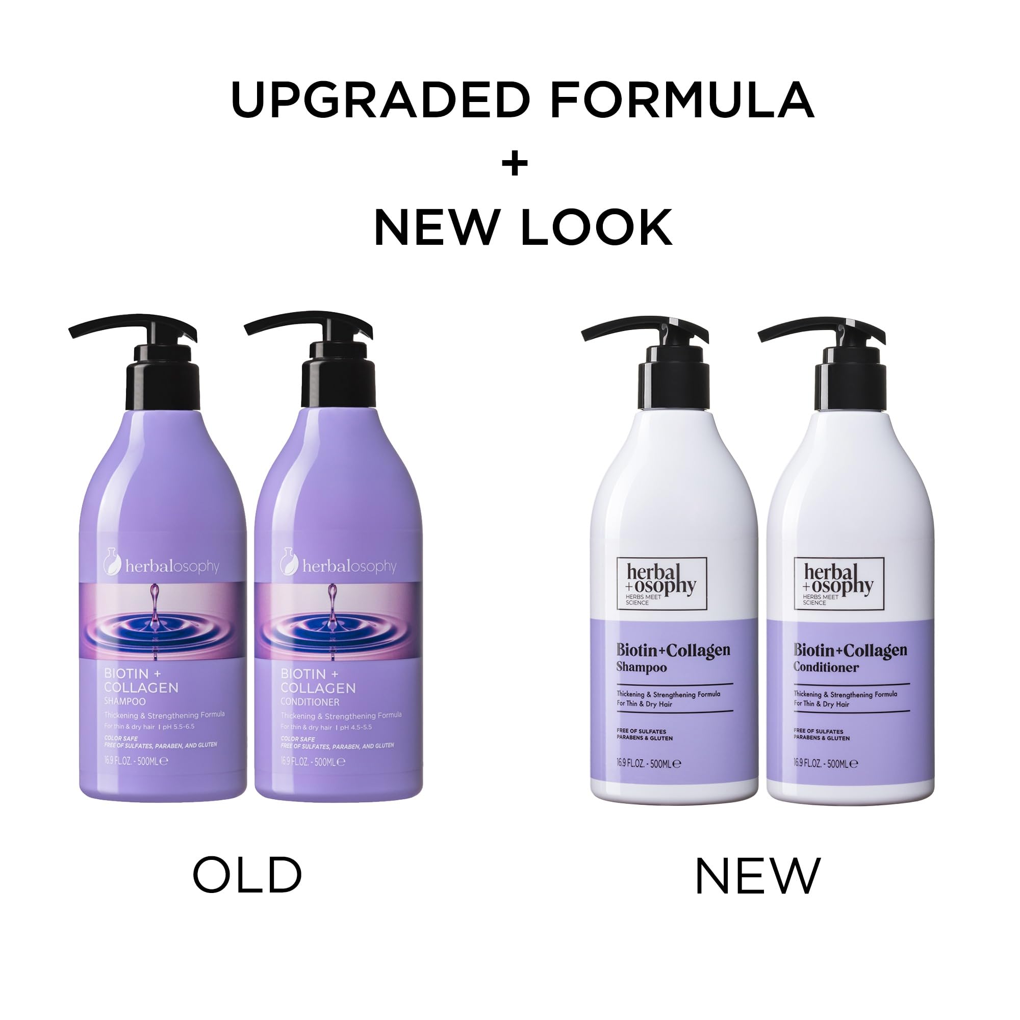 Herbalosophy Biotin & Collagen Shampoo & Conditioner Set, Hair Growth Thickening, Repair Dry, Damaged Hair Set, Infused with Vitamin B7 & Argan Oil, Sulfate, Parabens and Gluten Free, 2 x 16.9 Fl Oz