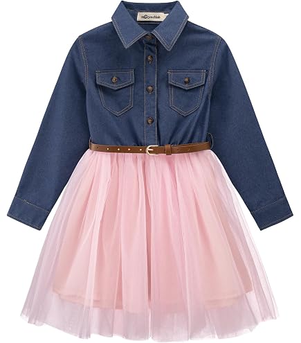 Amazon.com: Kids Girls Denim Dress with Tutu Skirt Toddler Princess Tulle  Dress Long Sleeve Casual Dress with Dot Belt 18M-6T (Blue, 4-5 Years):  Clothing, Shoes & Jewelry