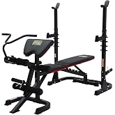 Fitvids Multifunctional Workout Station Adjustable Workout Bench with Squat Rack, Leg Extension, Bench with Rack