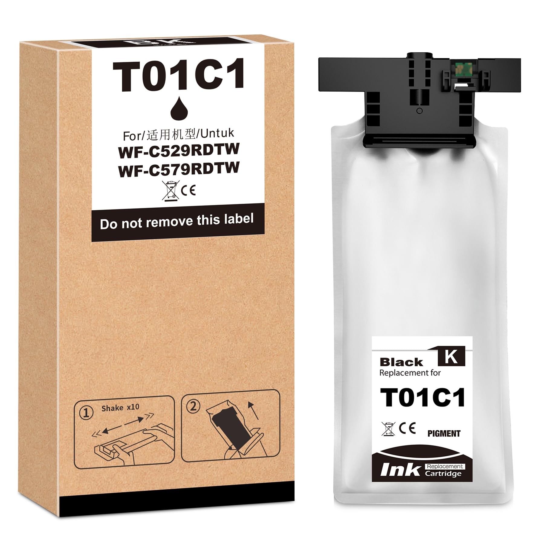 Yongairuink Remanufactured T01C1 Black Ink Cartridge Replacement for EPN C13T01C100 for WF-C529RDTW WF-C579RDTW WF-C579 W Series Printer (1 Black)