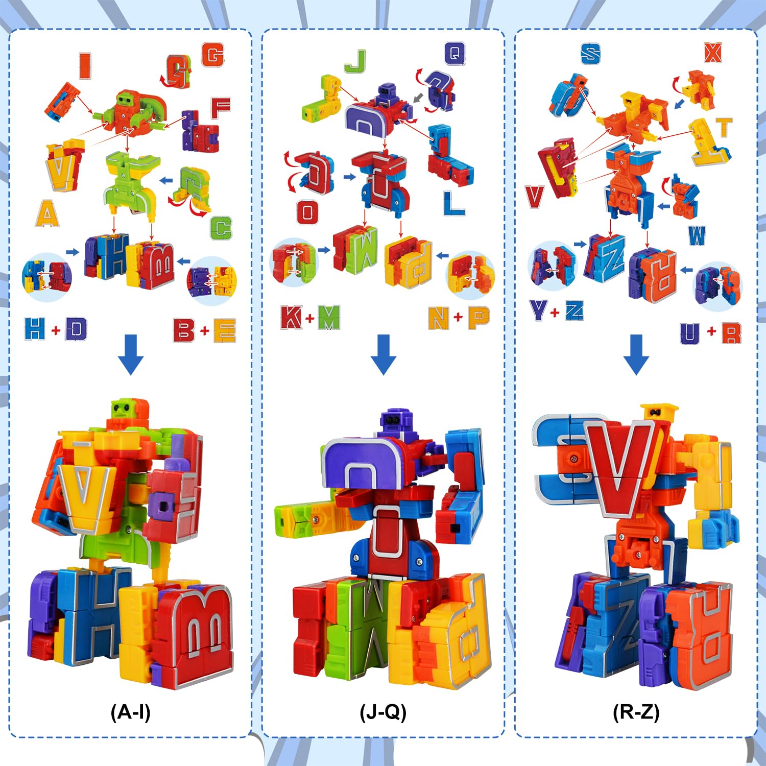 Birthday Toy Gifts for 3 4 5 6 8 Years Old Toddler Boys Girls,26 Alphabet Robots ABC Letters Educational Learning Toys for Kids,Alphabots Deformation STEM Fine Motor Skill Gifts for Preschool Age 3+