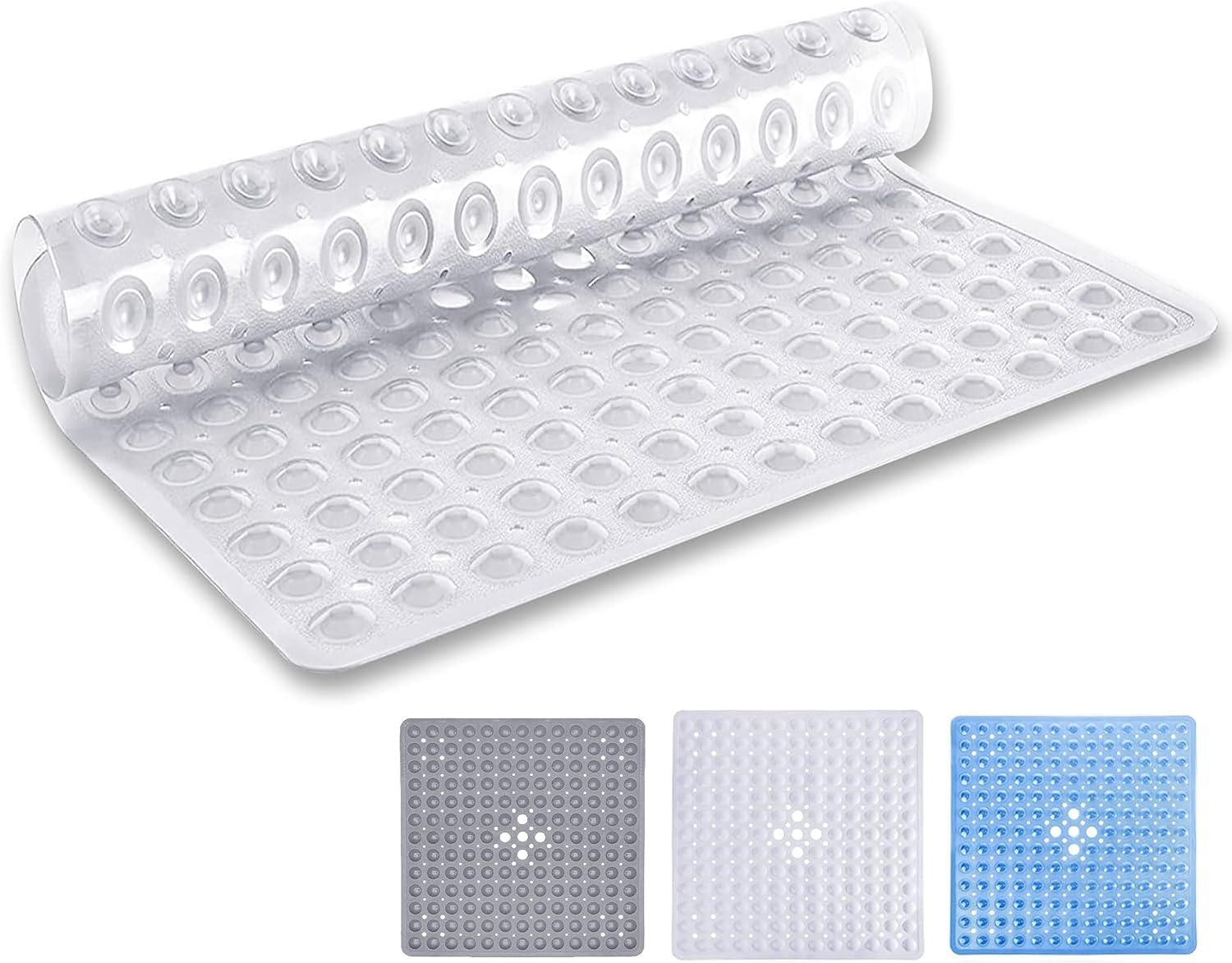 Ameha Square Shower Bath Mat Non Slip Anti Mould - Clear 53x53cm Bathroom Mats with Strong Suction Cups Grip and Drain Holes Shower Mats Machine Washable Bath Mats