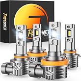 FORENNER H11 9005 Light Bulbs Combo, 1000% Super Brightness, 1:1 Size Easy Installation H11/H9/H8 9005/HB3 Headlight Covers, 10-Year Life, IP68 Waterproof, Pack of 4