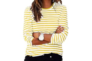 Womens Striped Long Sleeve Shirts Casual Loose Fit Tops Comfy Blouse Crew Neck Basic T Shirt Tees