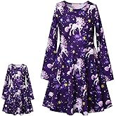 QPANCY Matching Doll&Girls Dresses Long Sleeve Unicorn Outfits Cotton Clothes