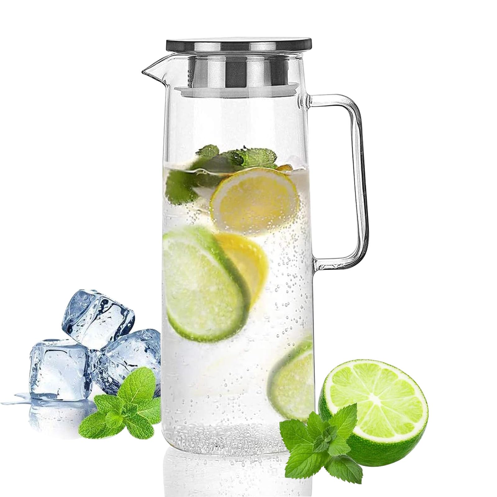 Sharemee - Best Heat Resistant Glass Pitcher with Stainless Steel Lid, Water Carafe with Handle, Good Beverage Pitcher for Homemade Juice and Iced Tea, 1000ml/34oz