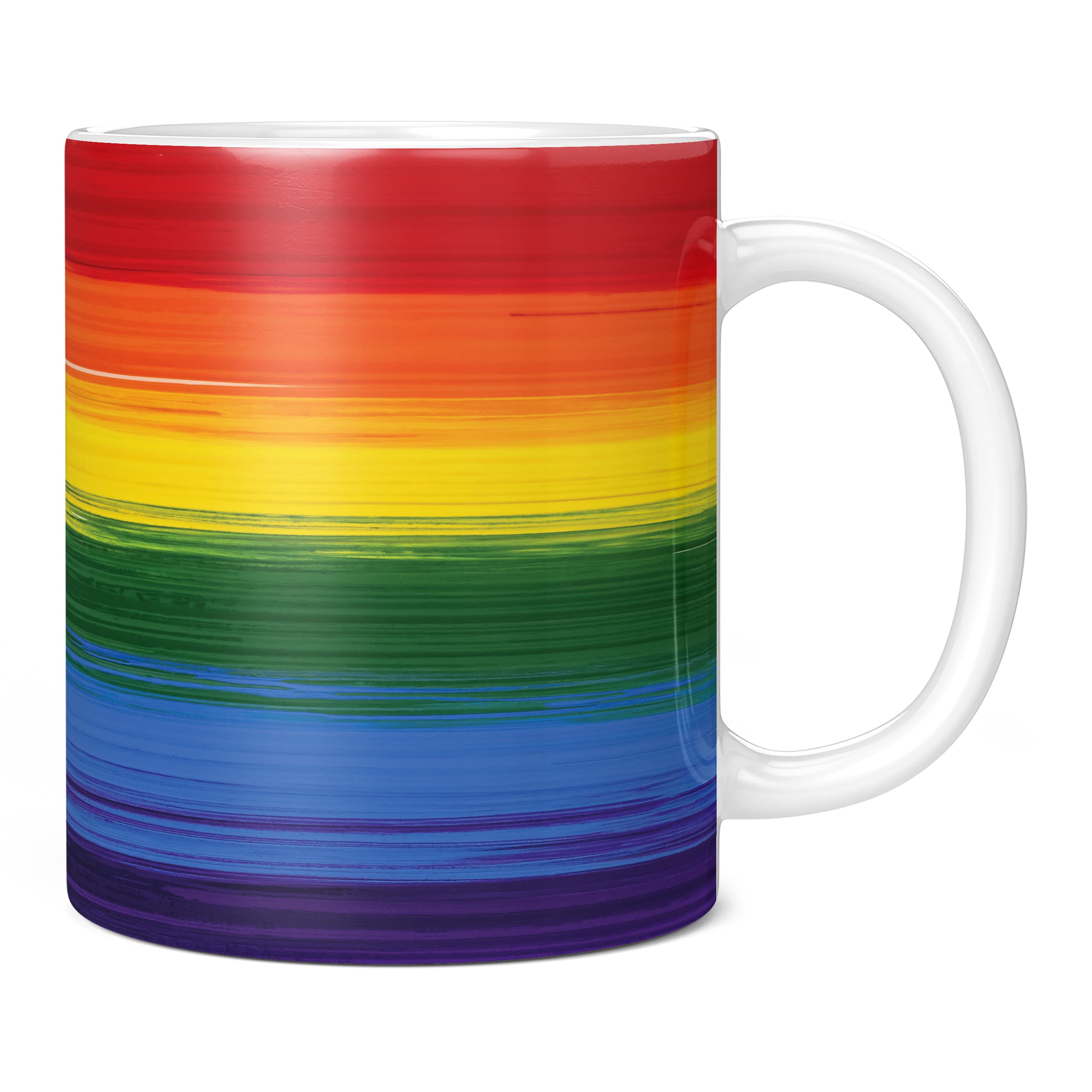 Mug Monster - Painted Effect Gay Pride Flag Mug, LGBT LGBTQ Gift, Rainbow Flag Cup - Ceramic Coffee Cup, Gift for Men or Women, Extra Large and Giant Available, 11oz White