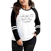 Plus Size Football Shirts Women Game Day Graphic Long Sleeve Shirt Sunday Funday T-Shirts Casual Football Fan Tee Top
