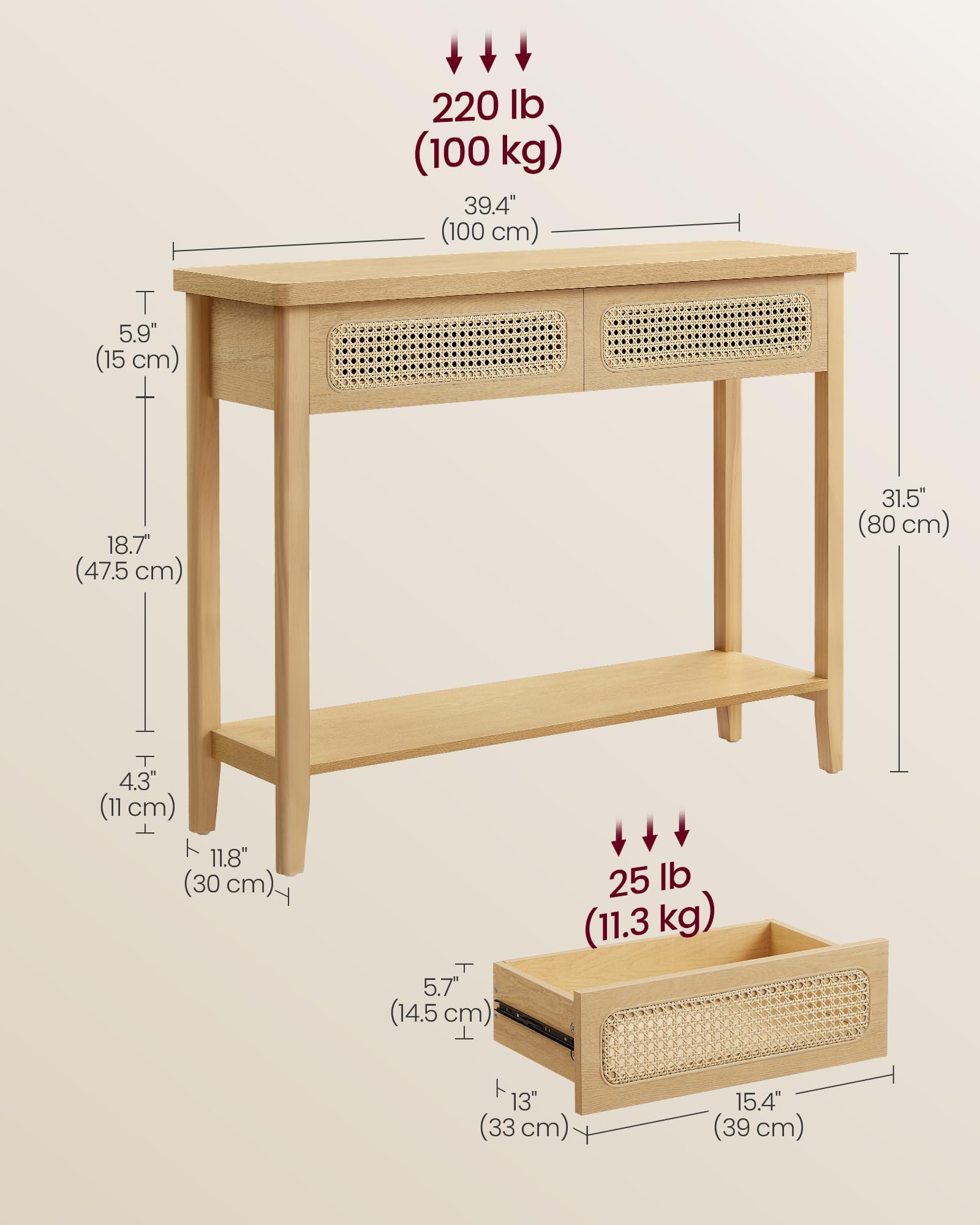 VASAGLE Console Table, Beige ULNT016Y57