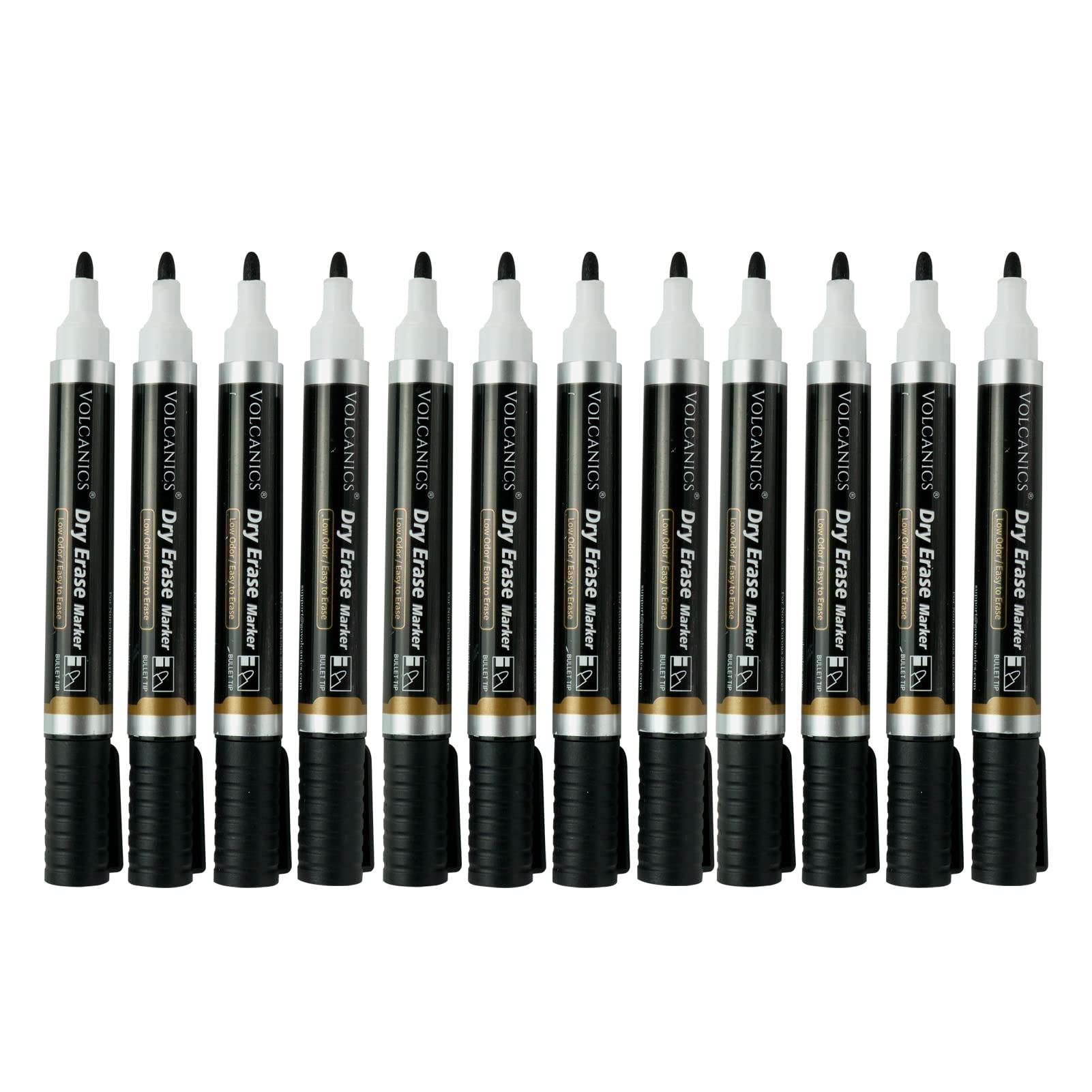 Volcanics Jumbo Whiteboard Pens Low Odor Whiteboard Markers Dry Wipe Pens Pack of 12, Black