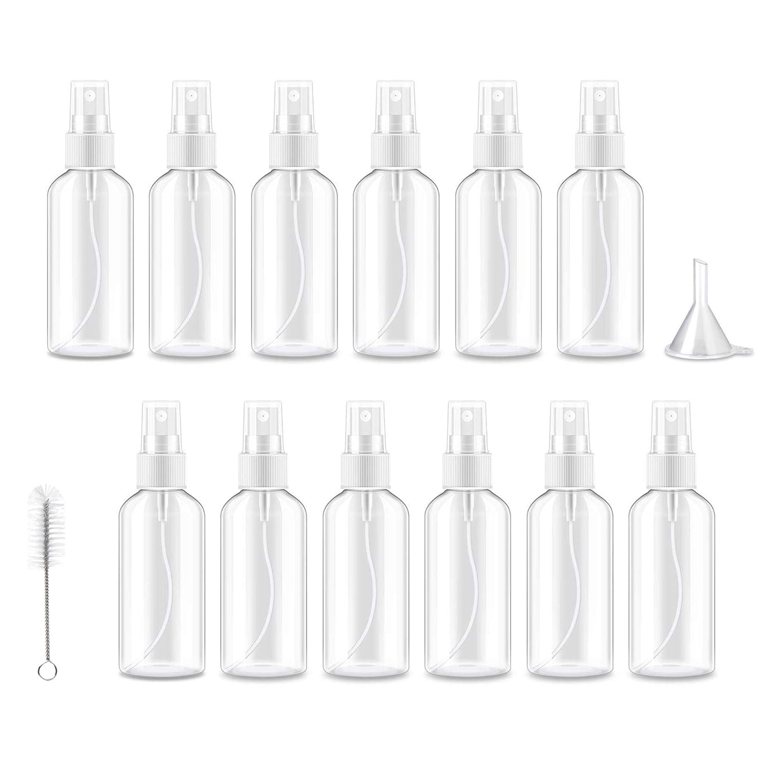 Miukada 12 Pack 60ml Fine Mist Mini Clear Spray Bottles, Cosmetic Refillable and Reusable Travel Containers, Empty Plastic Bottles with Pump Spray Cap for Essential Oils, Perfumes, Skincare and Makeup: Beauty