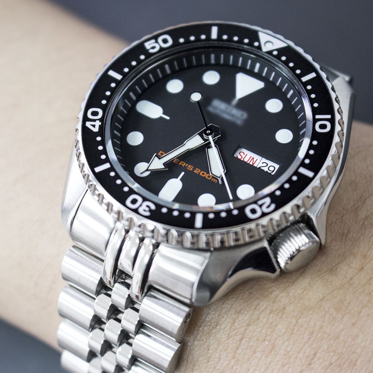 JUBILEE Replacement Bracelet For For Seiko SKX007, 22mm 316L Stainless Steel Watch Band on