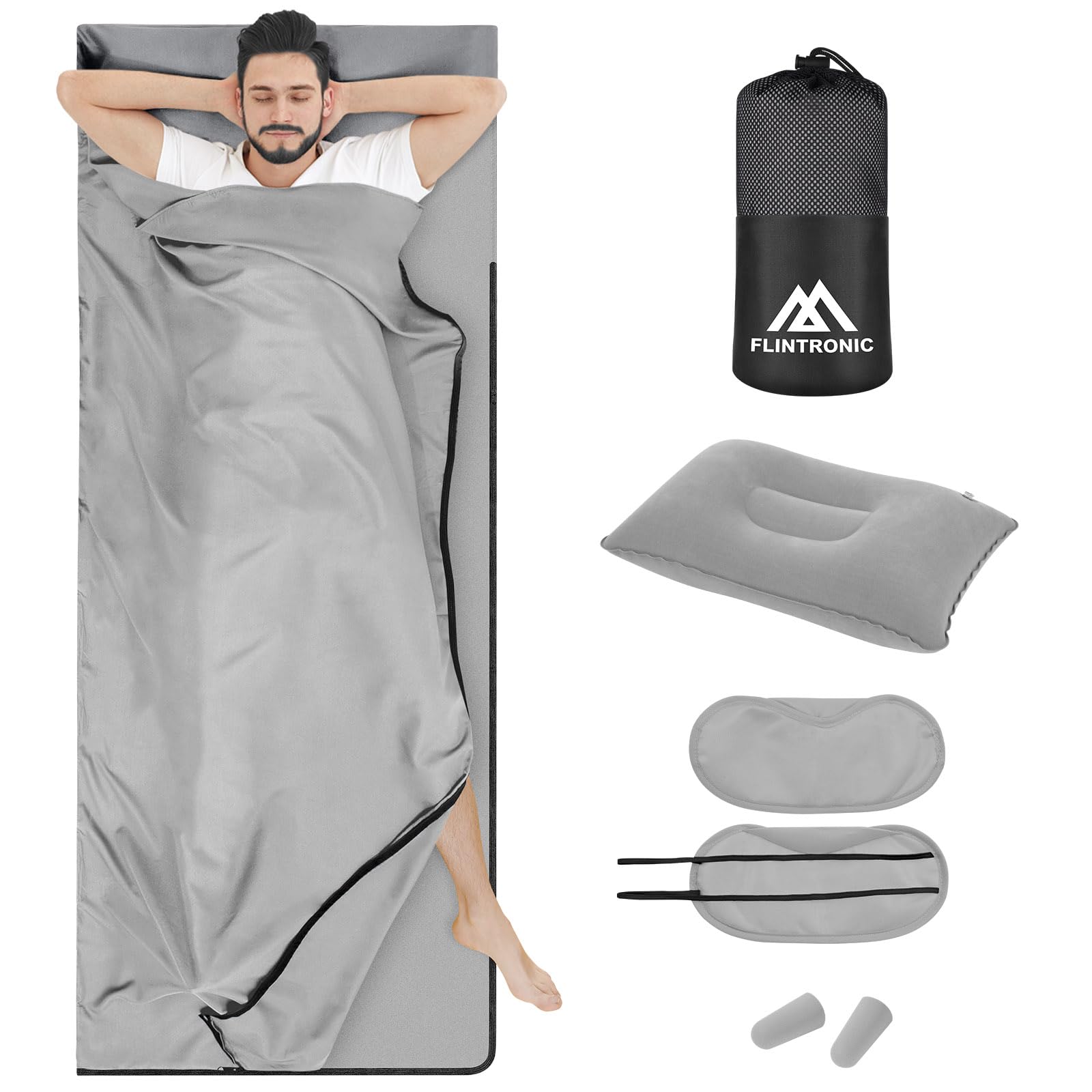 flintronic Sleeping Bag Liner 220 * 90 cm, Portable Camping Sleep Bag with Pillow Slot, Lightweight Travel Sleeping Bag for Camping Picnic Hiking Hostels-5PCS Grey