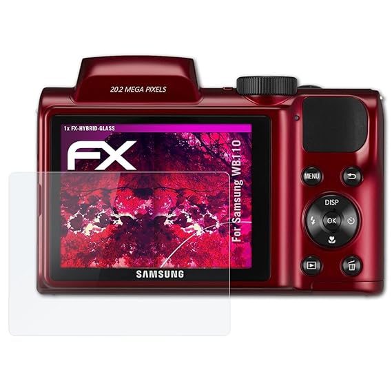 atFoliX Glasfolie kompatibel mit Samsung WB110 Panzerfolie, 9H Hybrid-Glass FX Schutzpanzer Folie