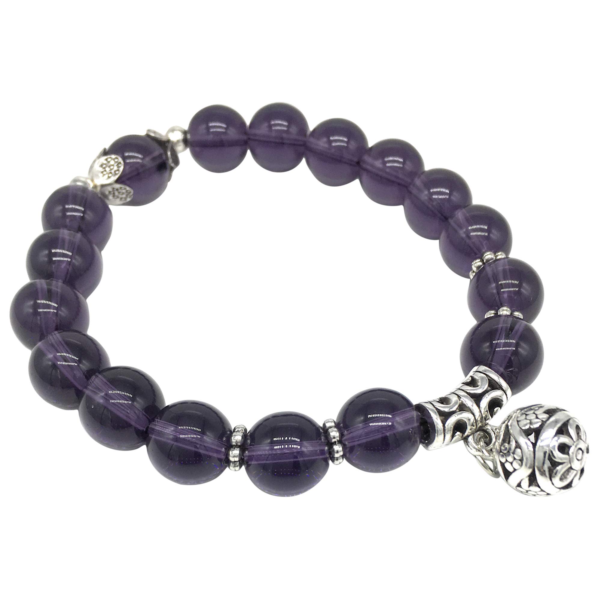 Helena Rose Cats Eye Bead Charm Bracelet - Gorgeous Magical Handcrafted Boho Fashion Ladies Bangle - Chakra Stone Jewellery with Gift Box (Purple)