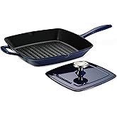 Tramontina Enameled Cast Iron Grill Pan with Press, 11-inch, Blue