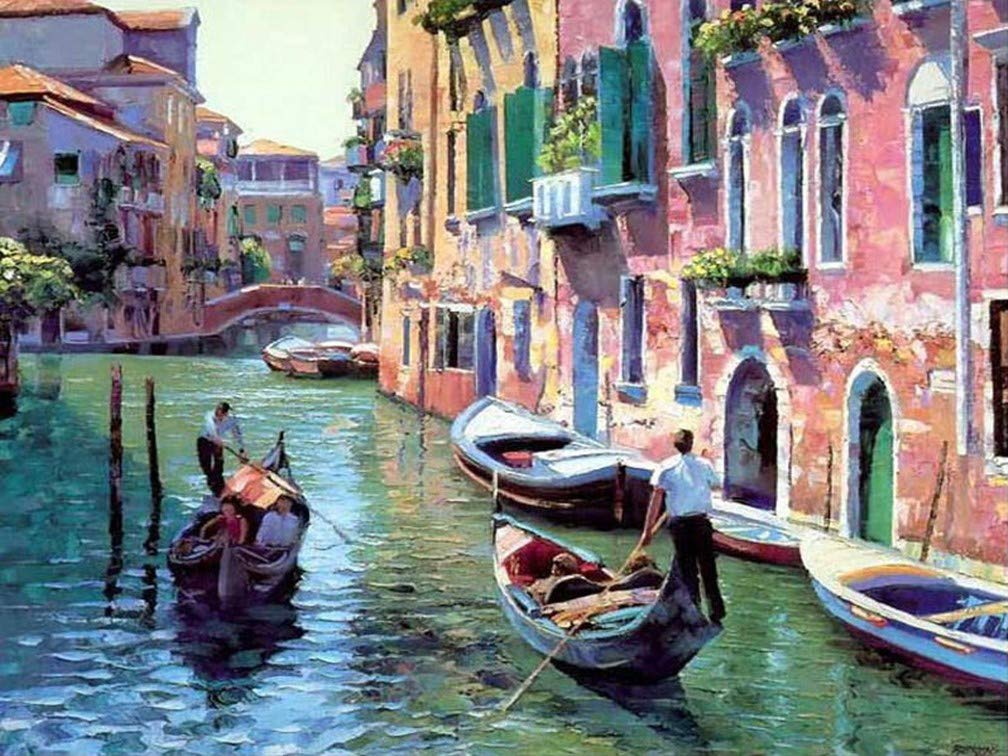 Awesocrafts Number Painting Kits, Venice Canal, Italy Scenery Paint by Number 16x20 inches for Adults and Kids (Venice，No Frame)
