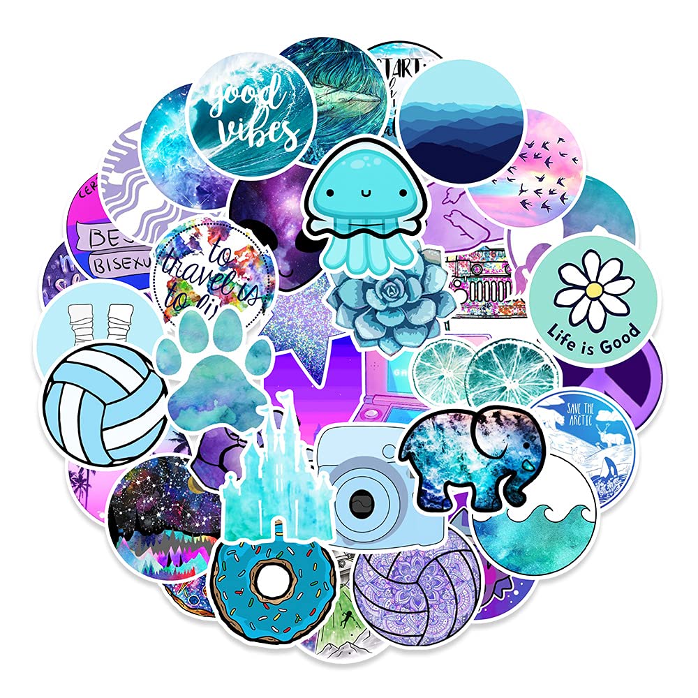 Dreamy Blue Purple VSCO Vinyl Stickers, 100 PCS Waterproof Illustrated Pattern Decals for Laptops, Scrapbooking, Journals, Notebooks, Water Bottles, Suitcases, Phones & DIY Decor