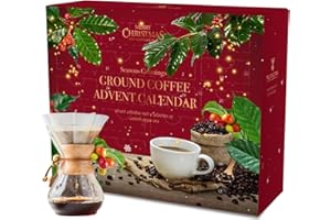TILZ 24 Days Advent Calendar With Flavoured Ground Coffee - Christmas Gift Set for Men & Women - French Vanilla, Hazelnut, Irish, Italian & Cinnamon Flavors