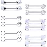 Vsnnsns 16G Nipple Piercing Jewelry - Surgical Steel Cubic Zirconia Dragon Claw Straight Barbell Nipple Rings in Silver & Rose Gold