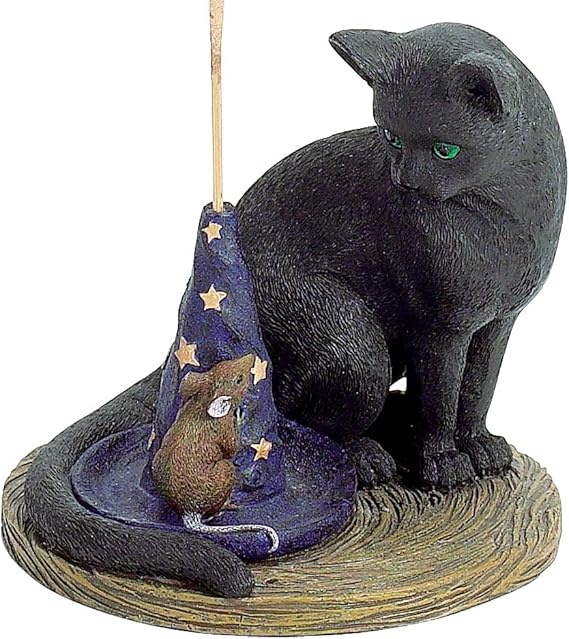 Magical Cat Incense Burner Cat & Mouse W/ Wizard Hat Incense Holder