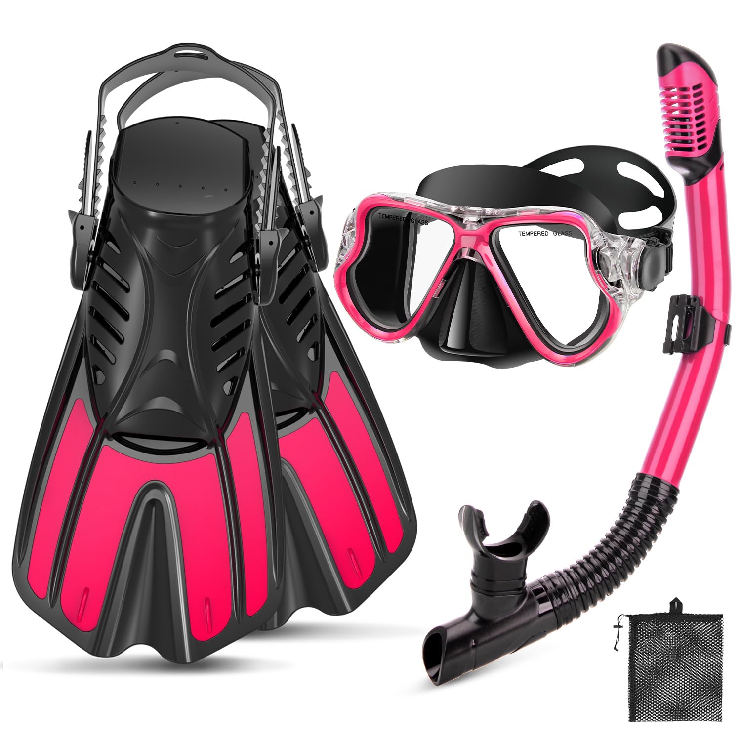 Photo 1 of PIYAZI Snorkeling Gear for Adults, 4 in 1 Adult Snorkel Set with Panoramic View Snorkel Mask, Dry Top Snorkel, Adjustable Short Fins and Travel Bag, Snorkel Set with Fins for Snorkeling Diving