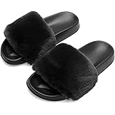 Spesoul Womens Fuzzy Slides Open Toe Furry Slide Slippers Indoor Outdoor Slides Sandals Casual Flat Fluffy House Slippers