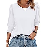 XIEERDUO Blouses for Women Dressy Casual 3/4 Length Sleeve Womens Tops with Smocked Cuffs