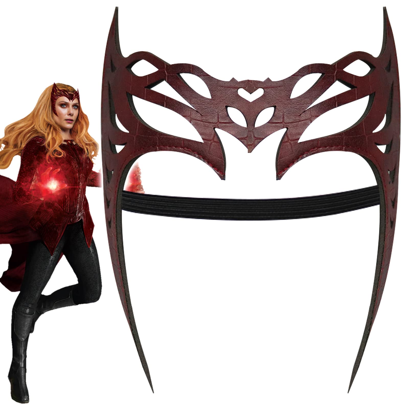 SINSEN Scarlet Witch Crown Wanda Maximoff Headpieces Red Helmet Cosplay Headgear Halloween Costume Props for Adults Teens (Style 2-Leather)